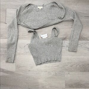 PacSun Ribbed Knit Cropped Tank & Shrug Set - Light Gray